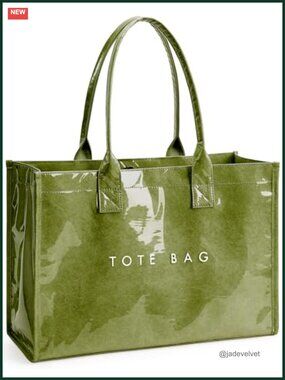 PVC Tote Bag for Women Kraft Paper Work Handbag with Top Handle, 15" Laptop
